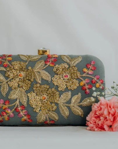 Embroidered Floral Clutch
